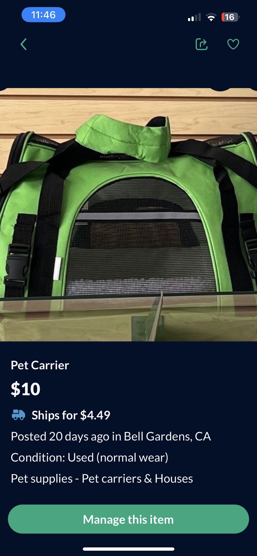 Green Pet Carrier
