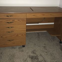 Sewing Desk Or Craft Station With Expandable Desk Space includes matching Cabinet with Drawers that Fits Under Desk 