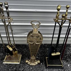 $99  FIREPLACE BRASS FOLDING PEACOCK & POKERS