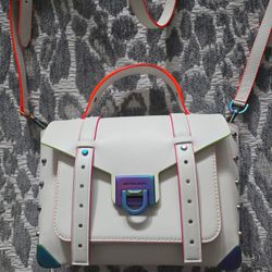  Michael Kors Manhattan Medium Contrast-Trim Leather Satchel, New! With Duster.