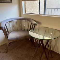 Grey Lounge/Office Chair + Glass Coffee Table (SET)