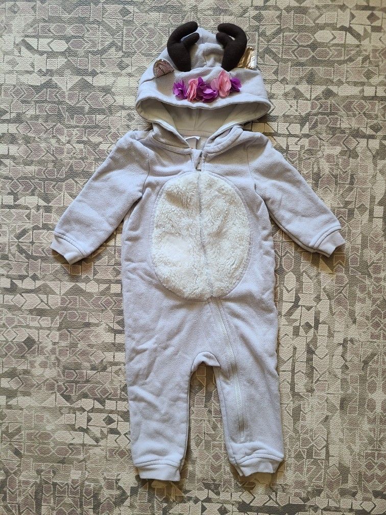 Cat&Jack 12M Floral Reindeer Zip Up Bodysuit