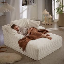 Oversized Cream Corduroy Chaise Lounge Chair