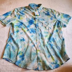 Cabana by Crown & Ivy Blue Tie Dye Womens Size Large Shirt - New with Tags