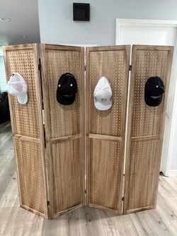 4-Panel Wooden Pegboard Room Divider