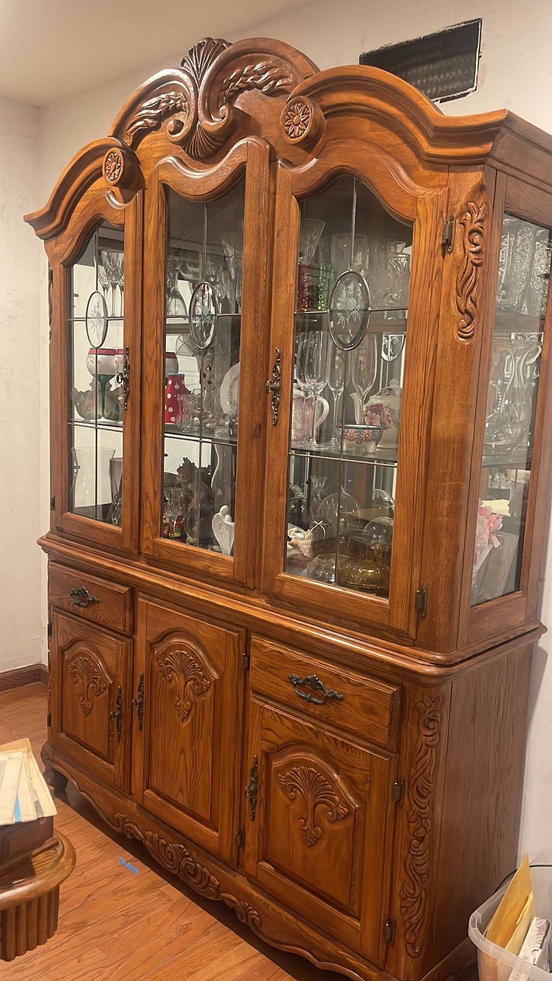 Vintage China Cabinet Hutch Solid Oak