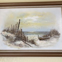 Beach Painting In Brown Frame