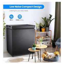 Kismile 2.0 Cubic Feet Chest Freezer with 2 Removable Basket Free Standing Top Open Door Compact Freezer with Adjustable Temperature for Home/Kitchen/