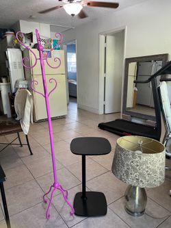 Metal cloth rack, metal night stand, and lamp