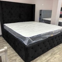 🖤 Brand New Black Upholstered Tufted King And Queen Size Platform Bed Frame/Headboard - Opt Mattress • Pay After Delivery 🚚