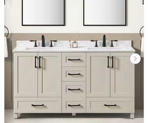 Tobana 60 in. Double Sink Freestanding Beige Bath