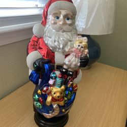 18” Tall Glass handpainted Santa Vintage 