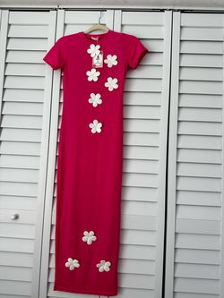 Hot Pink Maxi Dress with 3D Flowers