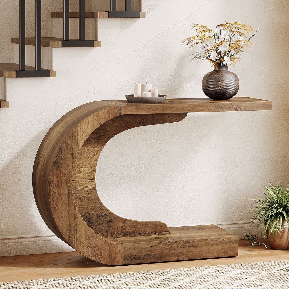 Tribesigns 43" Console Table, C-Shaped Modern Accent Table Hallway Table Brown Color