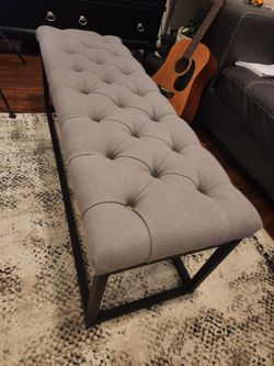 Tufted Upholstered Bench with Metal Legs