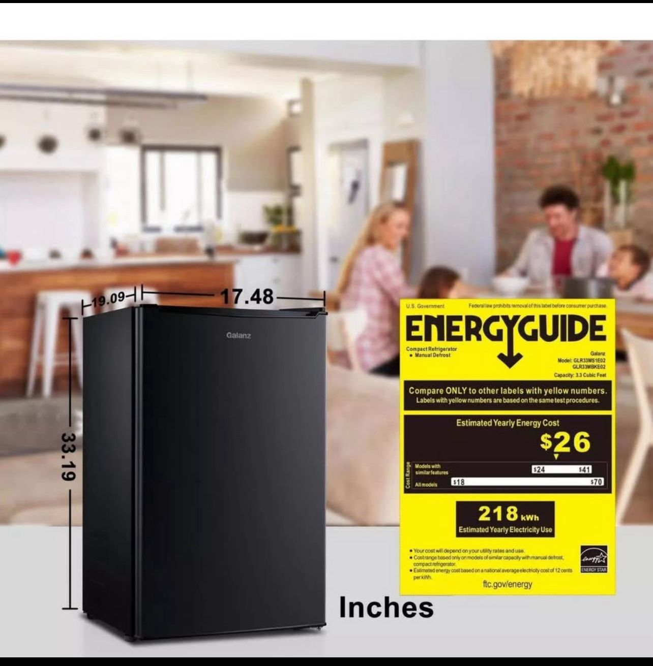 Galanz 3.3 Cu ft One Door Mini Fridge, Refrigerator Black Estar New in box