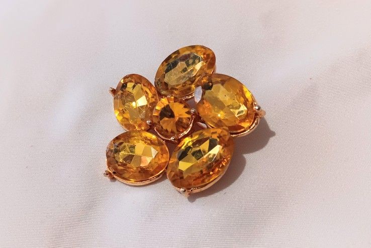 Vintage Yellow Citrine Brooch; Excellent Color