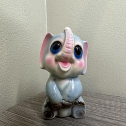 Adorable Vintage Ceramic Elephant Figurine with Pastel Accents