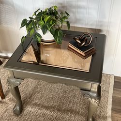 Glass and wood side table