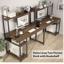 (NEW) 94.5 inches Computer Desk with Hutch, Extra Long Two Person Desk with Storage Shelves, Double Workstation Office Desk Table Study Writing Desk f