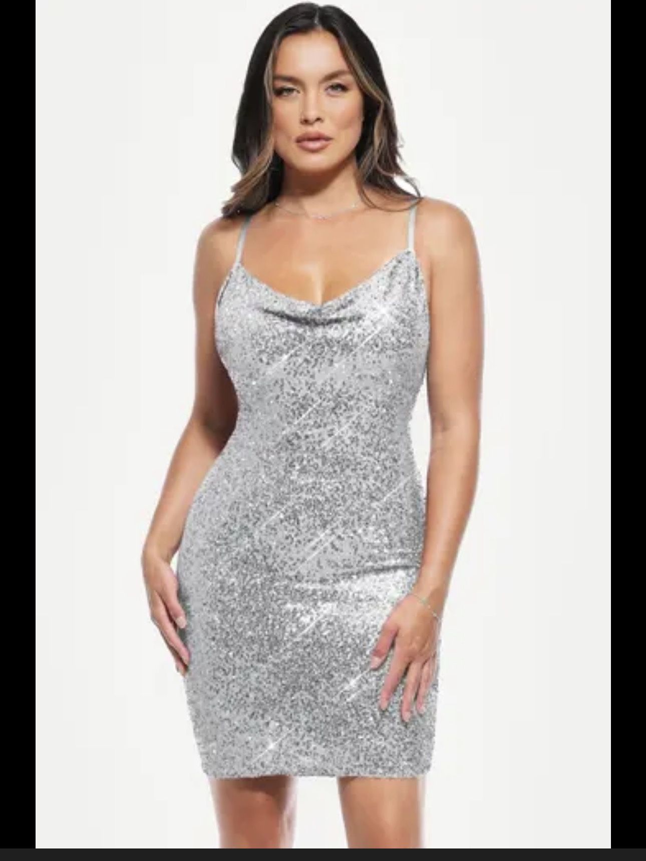 Sequin Cowl Neck Sculpting Mini Dress
