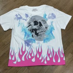 Men’s T Shirt Pink Skull & Flames 