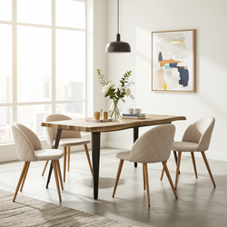 Homy Casa Lancelot 5PC Dining Set 63” Walnut Table with 4 Zomba Fleece Beige Upholstered Chairs