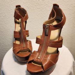 Michael Kors Brown Leather Platform Heels Size 8.5W