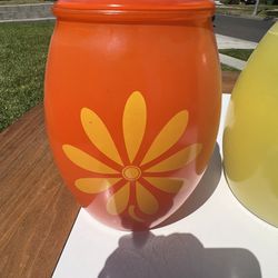 Vintage Vivid Orange Bartlett Glass Lidded Jar