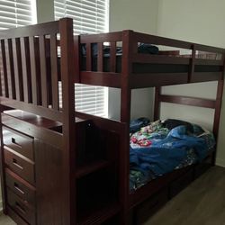Twin Wooden Bunk Bed with Storage - $650 Originally $1,600