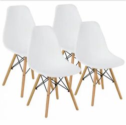 Brand New Mid Century White Modern DSW Dining Side Chair Wood Legs (Set of 4)