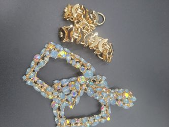 Crystal Earrings Statement Square Stud Drop Blue & Clear Gold Plated New