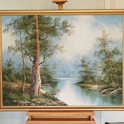 Custom Framed Original Landscape Painting Like New