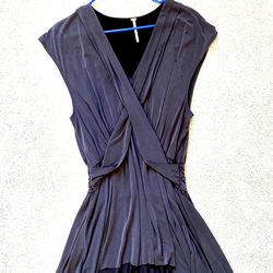 Free People Draped Mini Dress – Charcoal Gray (Pencil Tone) | Flowy & Flattering (Size S)
