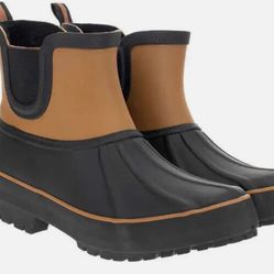 Chooka Women's Waterproof Plush Lining Rain Chelsea Bootie Brown/Black Color, Brand New with Box
