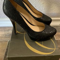 Enzo Angiolini Black glitter platform heels