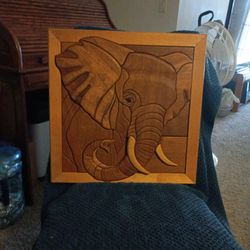  Elephant Framed Carving By Jack Hamilton
