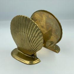 Vintage Solid Brass Seashell Bookends