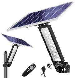 400W Solar Street Lights Outdoor, Motion Sensor Dusk to Dawn Solar Security Flood Lights with Remote IP66 Waterproof for Parking Lot, Backyard, Drivew