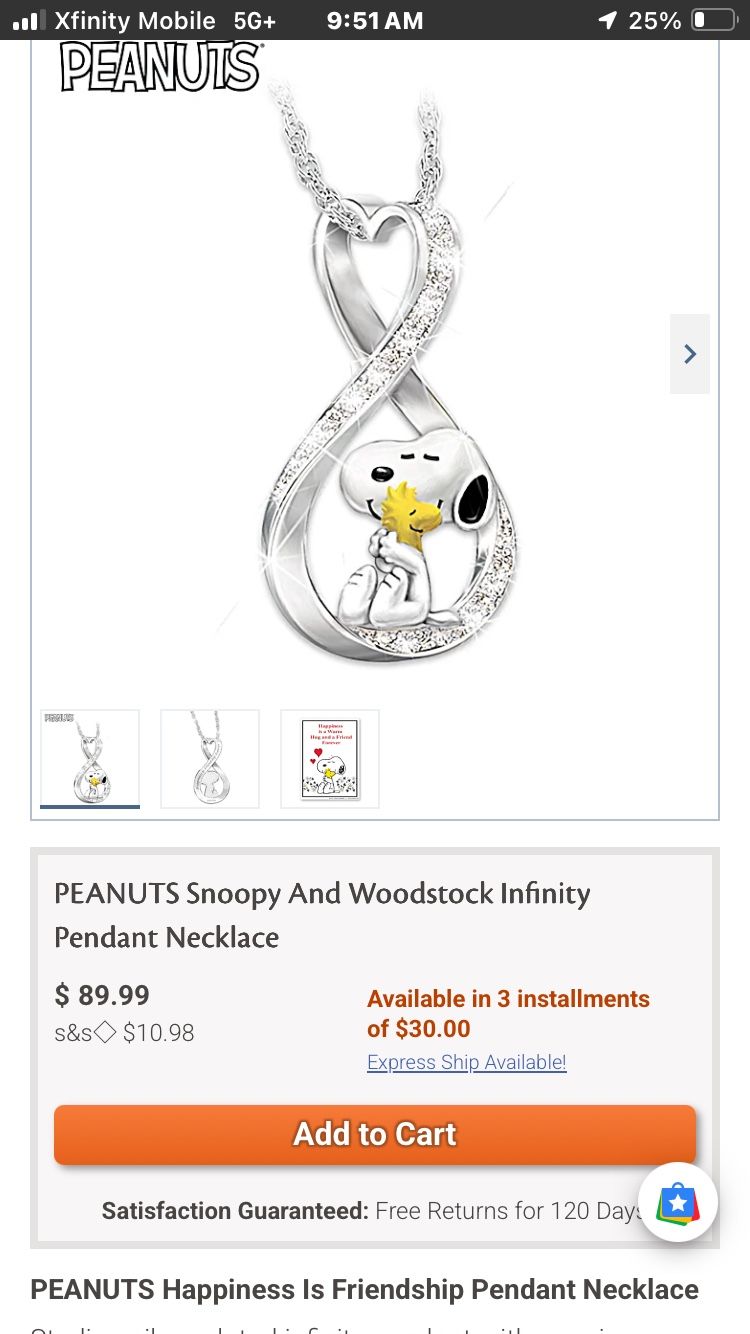 PEANUTS Snoopy And Woodstock Infinity Necklace Silver With Genuine Crystals