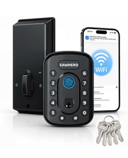 Keyless Entry Door Lock with Built-in WiFi, Fingerprint Keypad Deadbolt, Door Locks for Front Door, No Hub Needed, App Control, ANSI/BHMA Grade 3, Aut