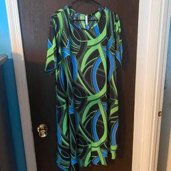 Plus size for us green blue and black multi design dress 