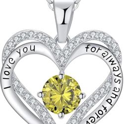 Birthstone Heart Necklace for Women Wife Girlfriend Mom Daughter Gifts S925 Silver Jewelry For Anniversary Rose Gold Gifts For Birthday Christmas Moth