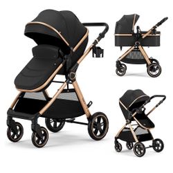 2 in 1 Baby Stroller, Convertible Bassinet Pushchair for Infants and Newborns 0-36 Months
