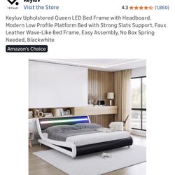Queen Bed Size Frame Faux White Leather 