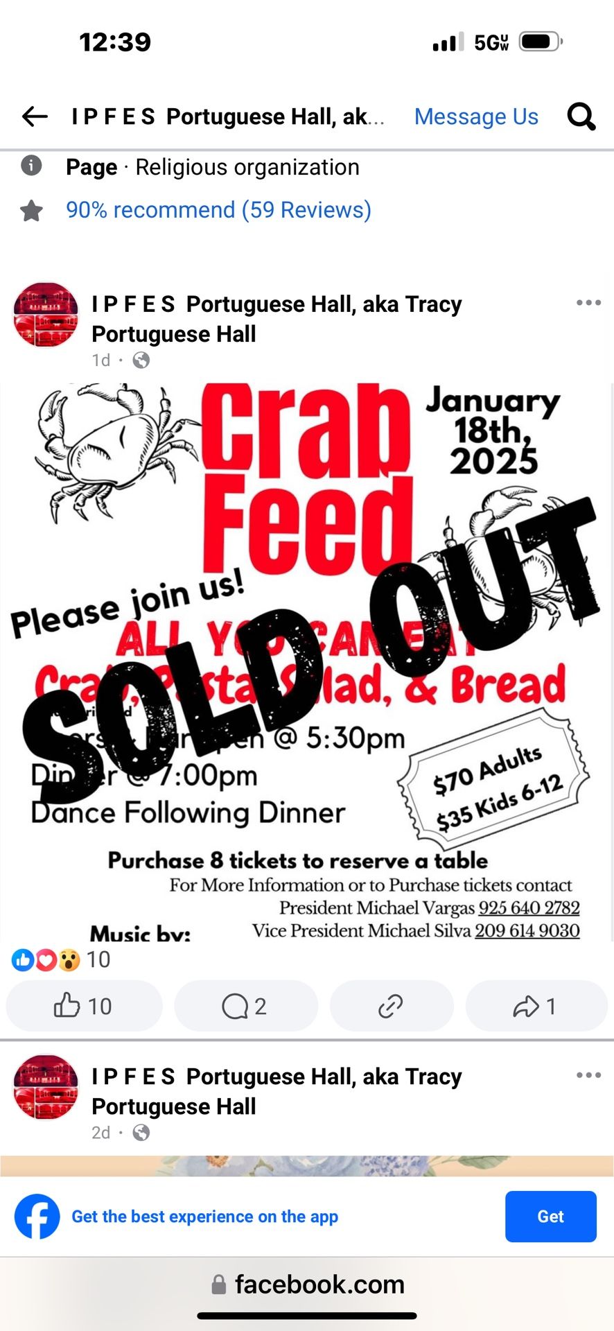 Crab feed tonight In Tracy $40