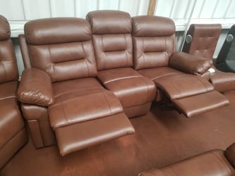 Brown shava genuine leather recliner sofa or loveseat with cup holder
