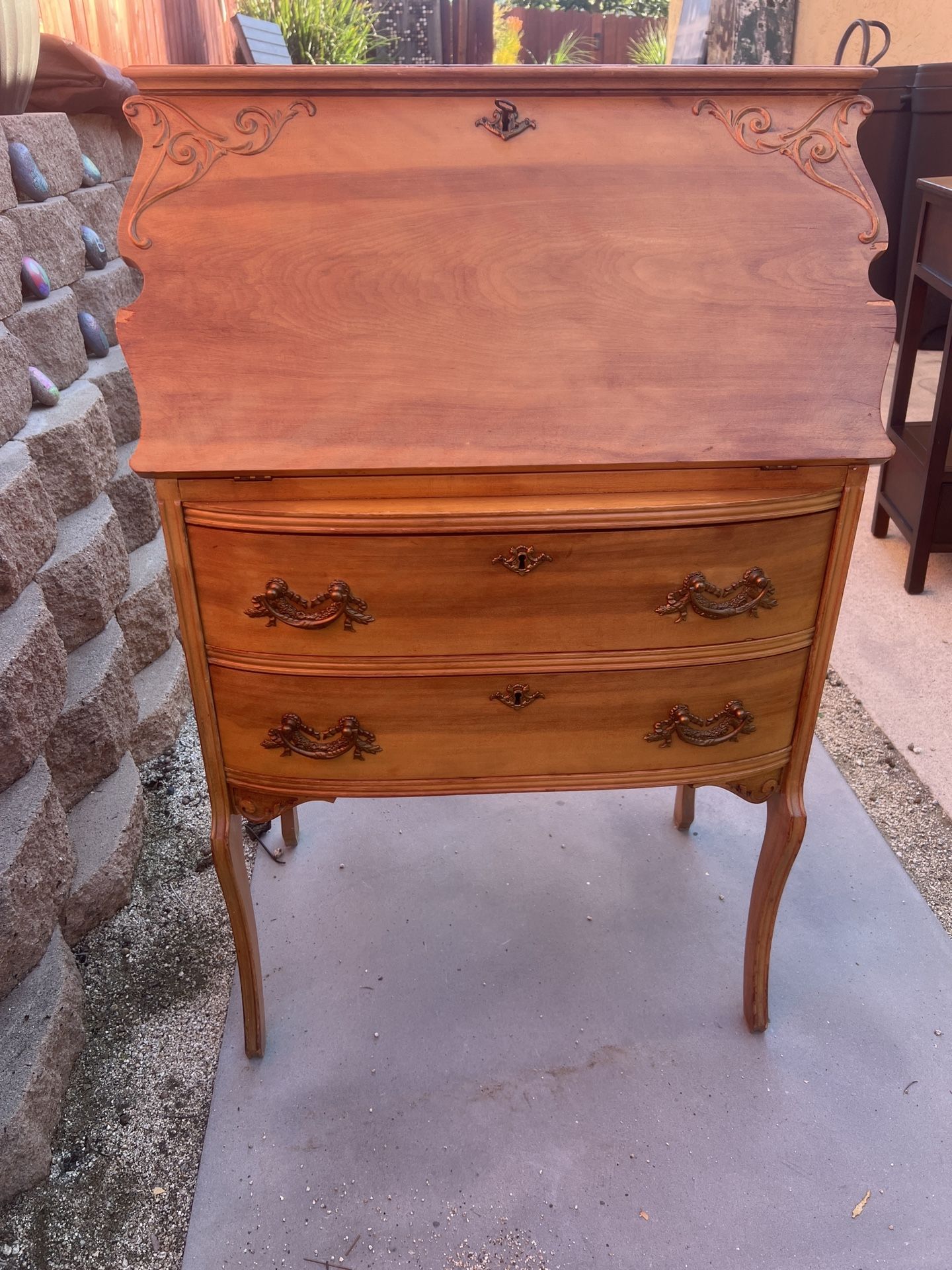 Vintage Slant-Front Secretary Desk – French Provincial, With Key