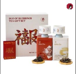 New Sealed "Duo of Blessings" Tea Gift Set (Black + White Tea + 2 Cups)