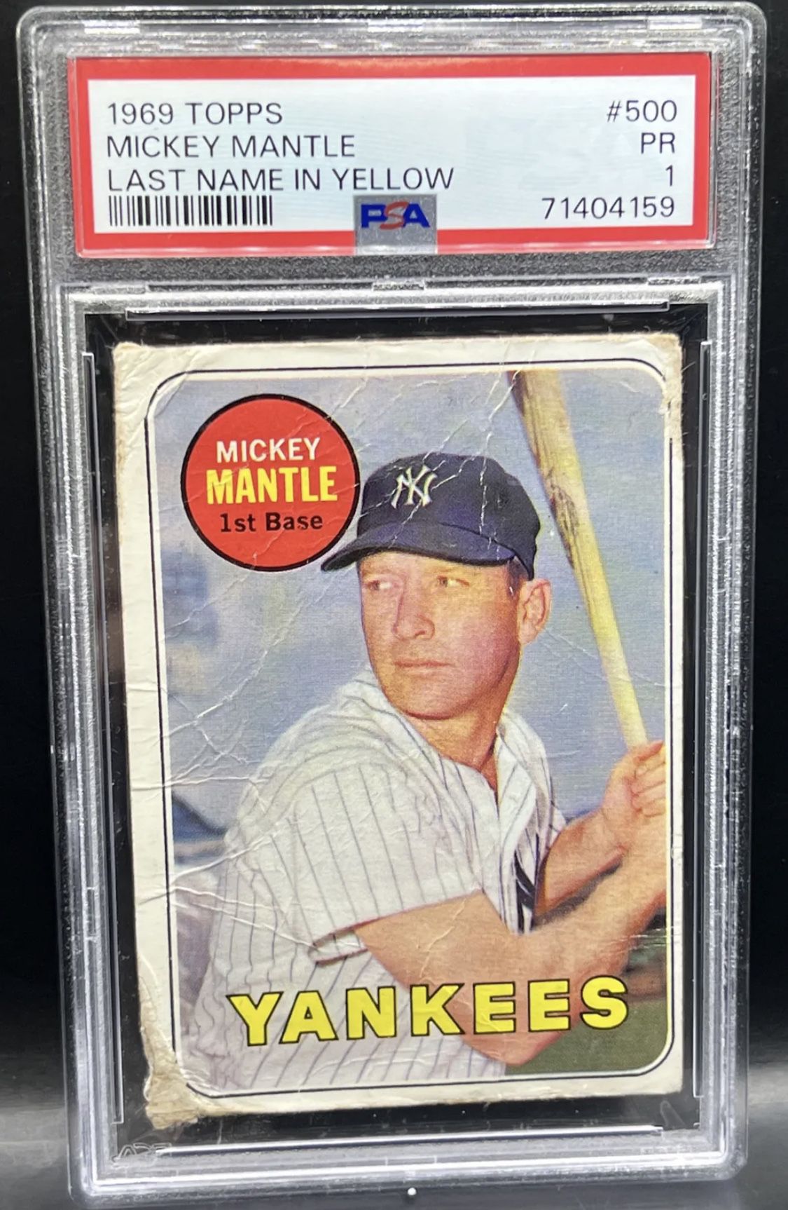 1969 Topps Mickey Mantle Last Name in Yellow PSA 1 Poor New York Yankees #500